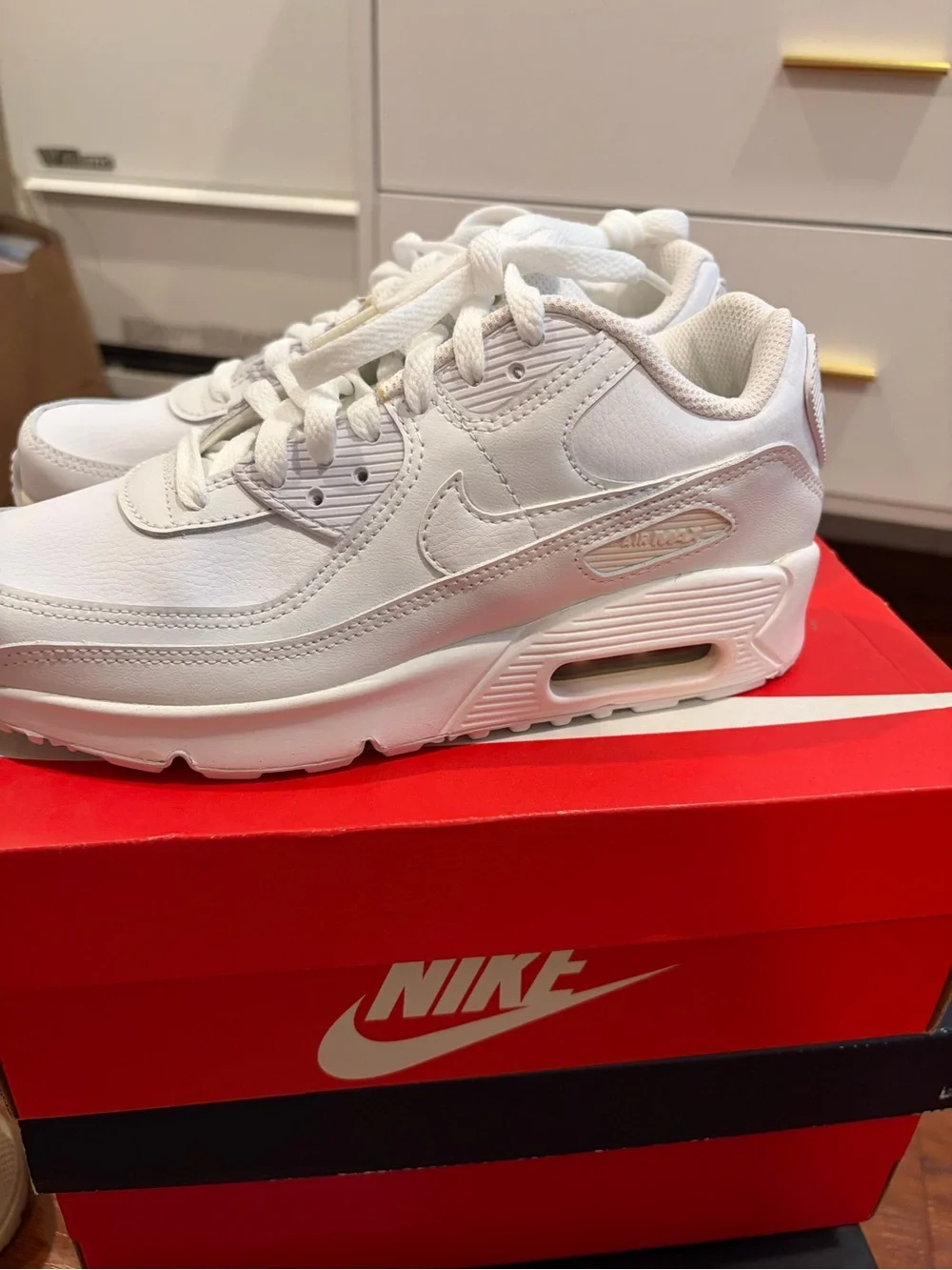 Nike Women’s Air Max 90 Triple White Sneakers - Picture 1 of 3